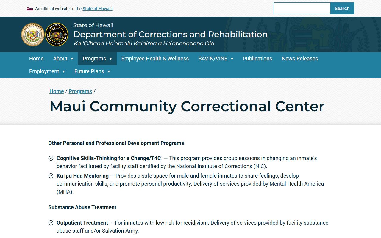Maui Community Correctional Center MCCC Maui County jail roster facility