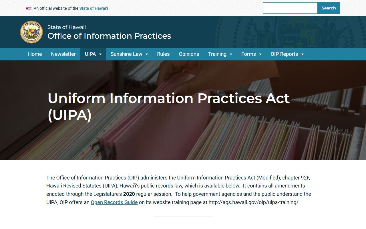 Hawaii Office of Information Practices UIPA jail roster public records
