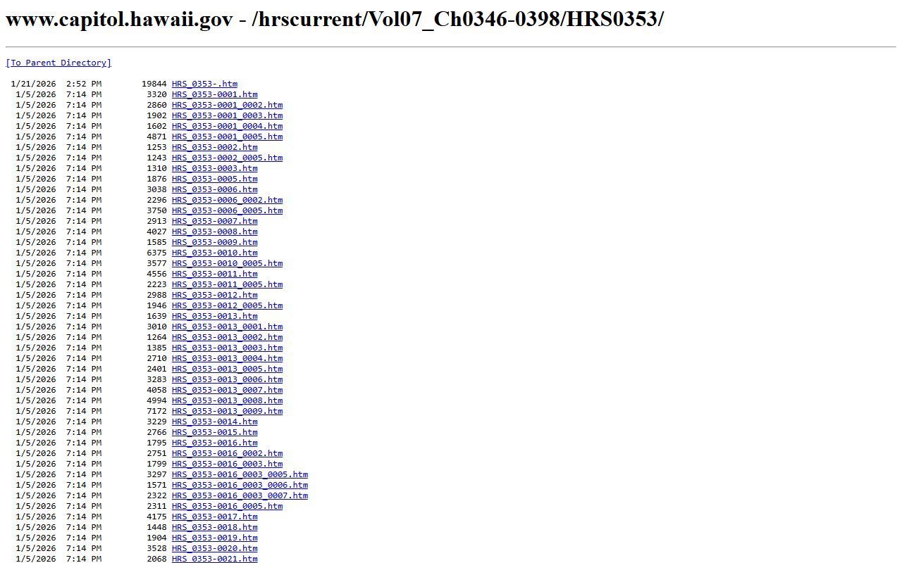 Hawaii Revised Statutes Chapter 353 corrections jail roster law
